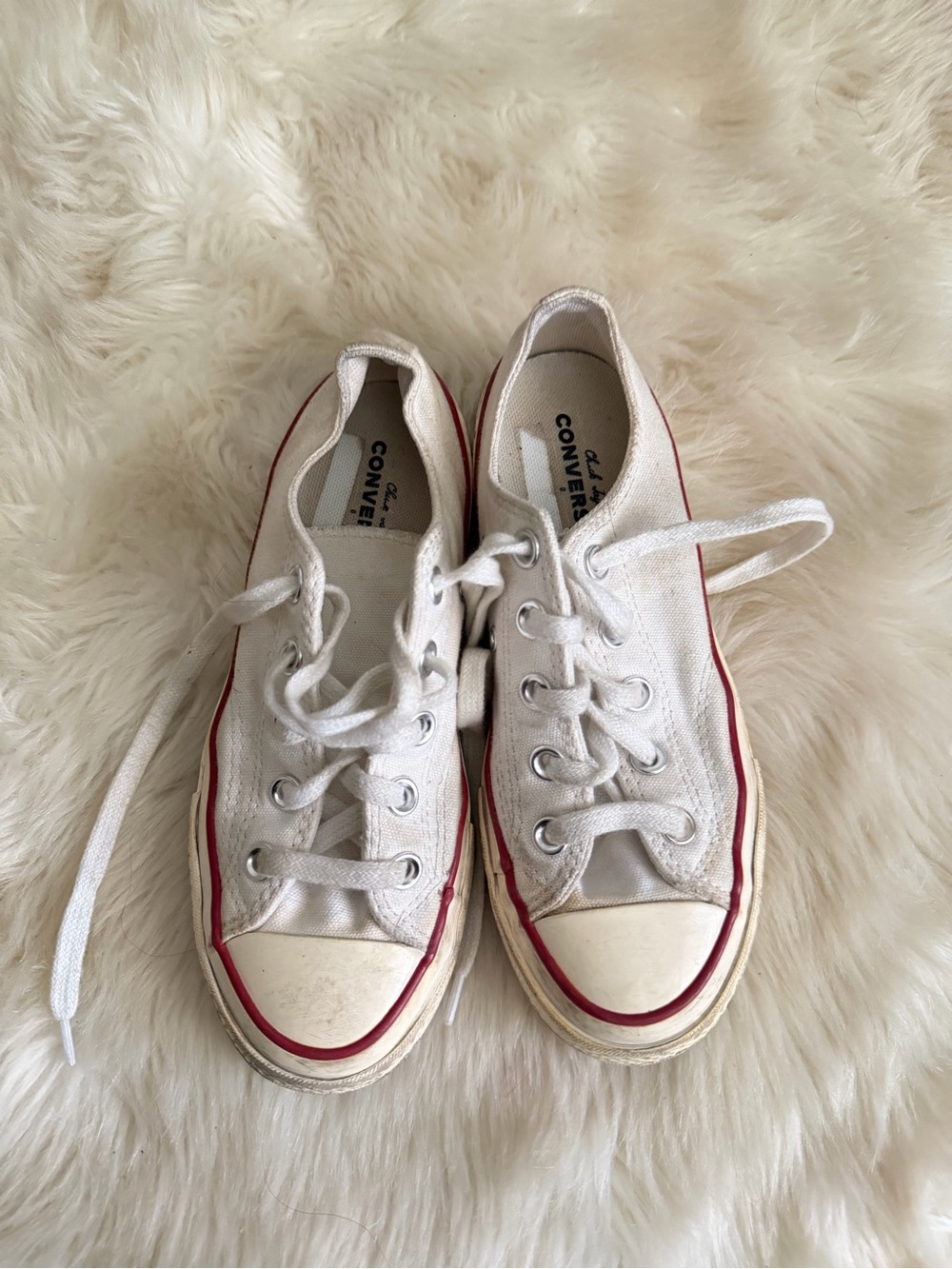 Converse White Canvas Low Tops with Red Trim